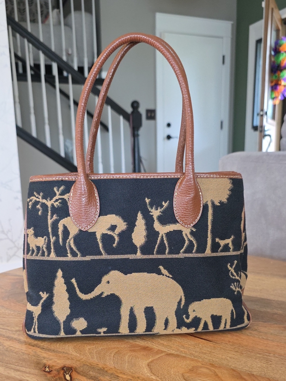 J. McLaughlin Vintage African Safari Print Tapestry Tote